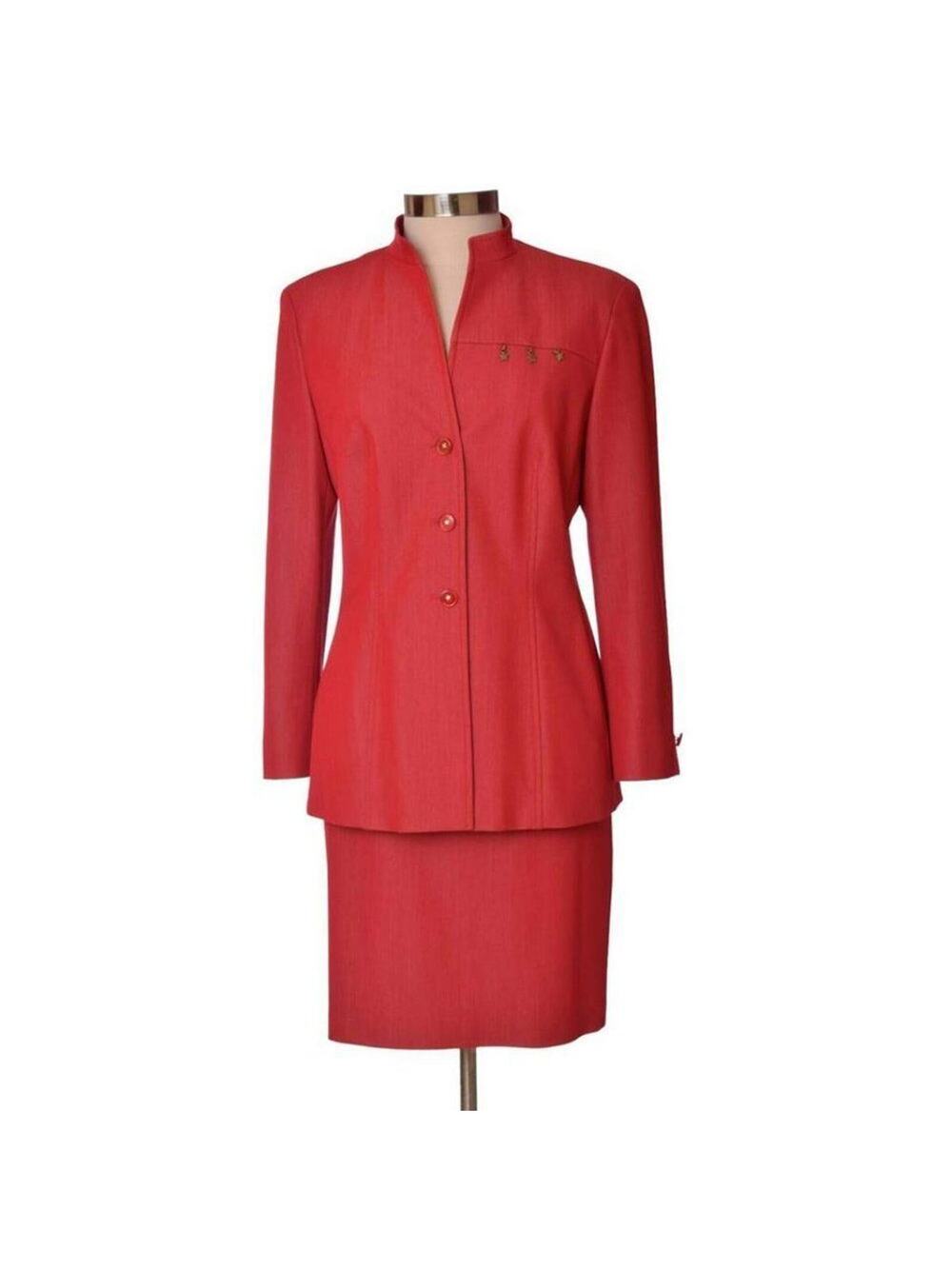 100% Authentic Vintage ESCADA Red Wool Skirt Suit Size 40 US 10
